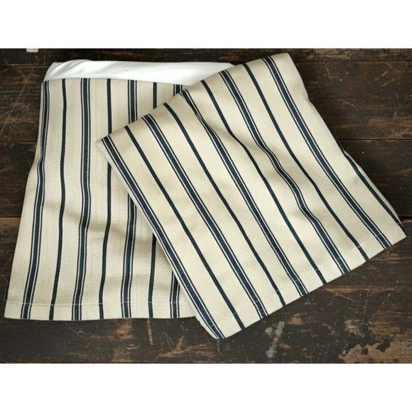 Pottery Barn Other - Pottery Barn Navy Blue Tan Stripe Cotton Twin Bedskirt Set 16" Drop Timeless